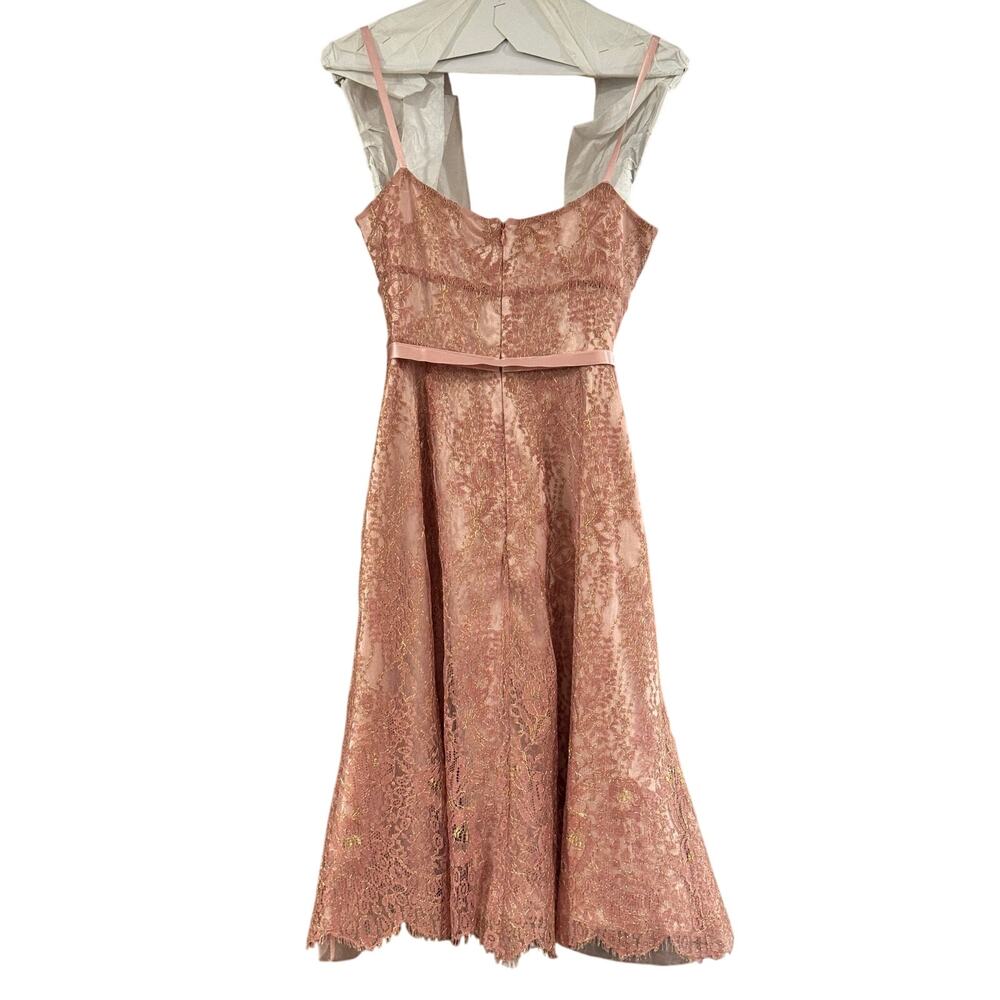 NWT Ann Taylor pink and gold metallic lace formal sash cocktail dress Size 4 - Picture 2 of 13